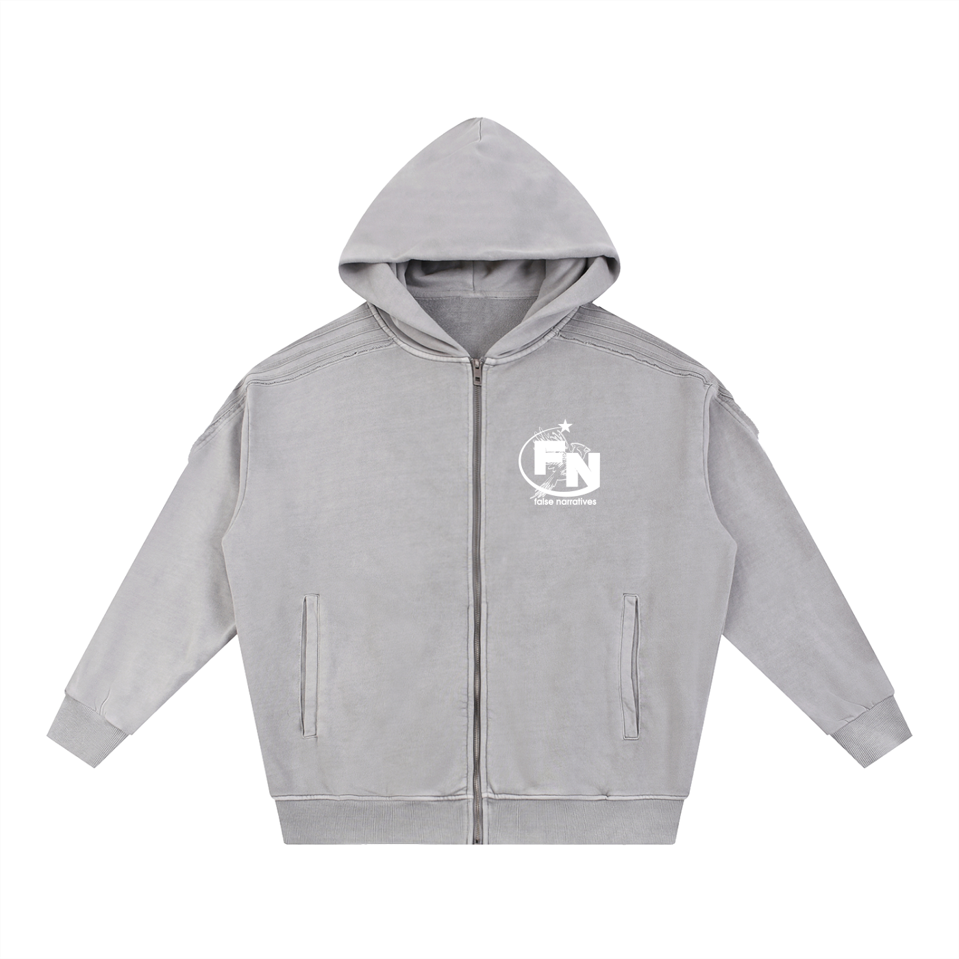 Snow Washed Tape Raw Edge Zip Hoodie