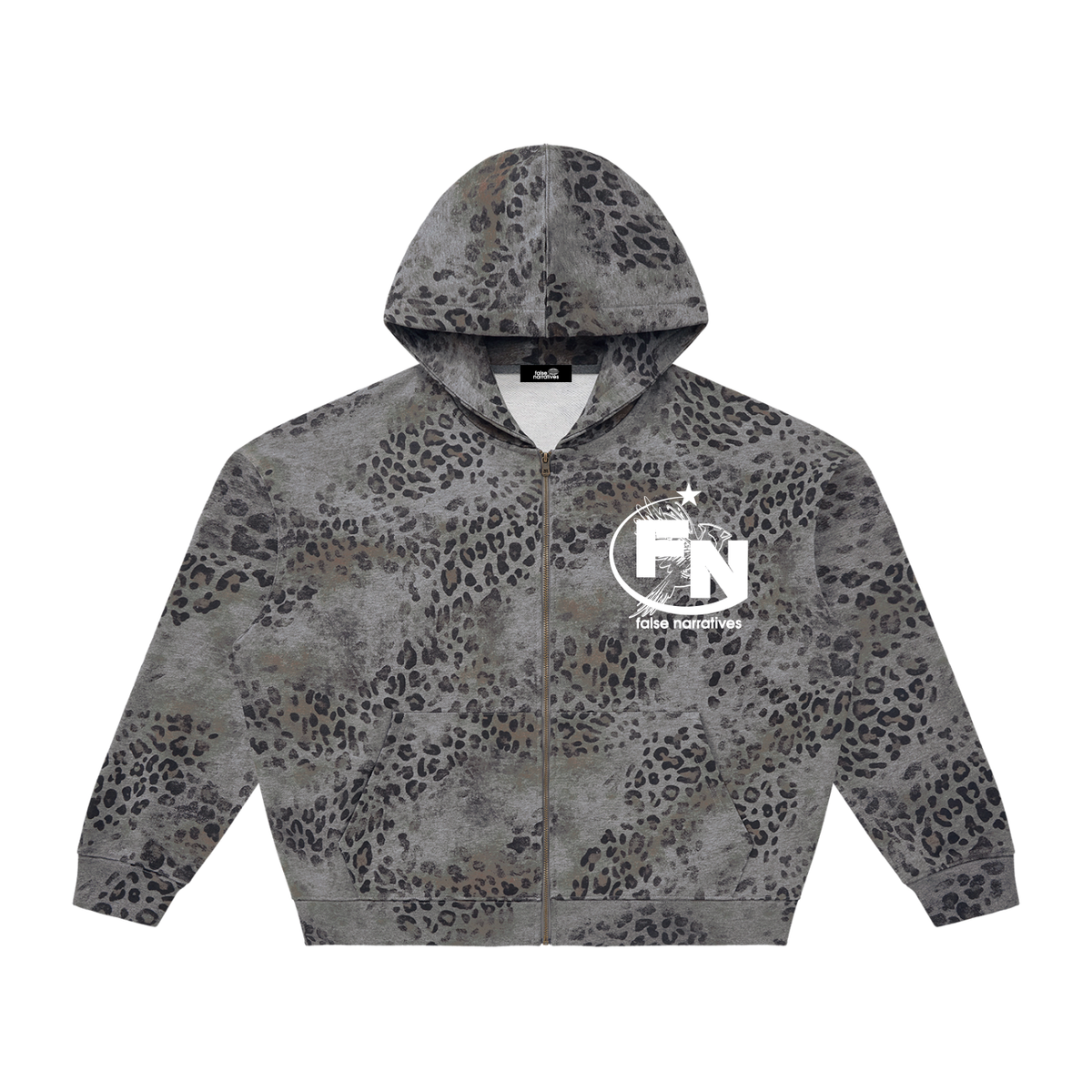 Unisex Vintage Wash Leopard Full Zip Hoodie
