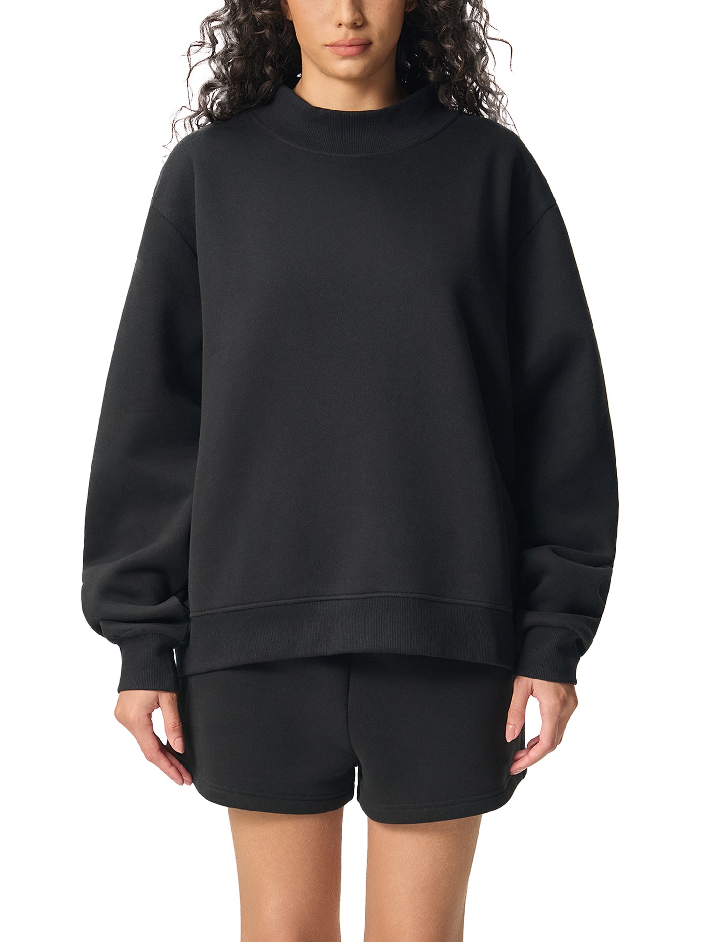 Essential Fleece Mock-Neck Crew Sweatshirt